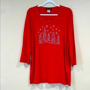 Women’s Sparkly winter forest trees bling tee shirt top plus size 1X Christmas